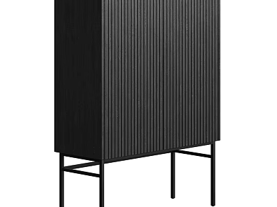 Modern Black Console Cabinet and Side Cabinet with Vertical Striped Design and Metal Legs 3d model