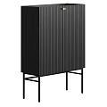 Modern Black Console Cabinet and Side Cabinet with Vertical Striped Design and Metal Legs