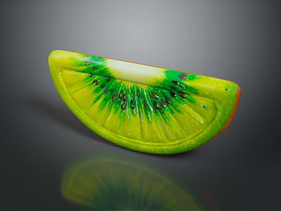 Fresh Green Kiwi Slice With Black Seeds On Reflective Surface 3d model
