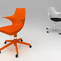 Modern Office Chairs with Orange and White Design and Rolling Wheels 3d model