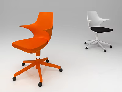 Modern Office Chairs with Orange and White Design and Rolling Wheels 3d model