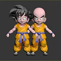 Two Young Cartoon Characters Wearing Yellow Outfits With Blue Belts And Spiky Hair Bald Head
