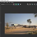 Modern Desert Building With Palm Trees Camel And Dirt Road Under Blue Sky