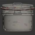 Silver Metal Canister With Clasp Lid And Red Rubber Seal On Dark Background