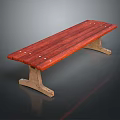 Natural Outdoor Scene With Red Wooden Bench And Metal Support Legs