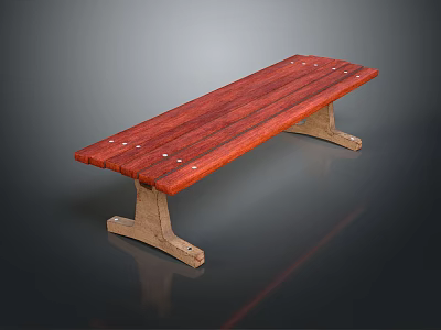 Natural Outdoor Scene With Red Wooden Bench And Metal Support Legs 3d model