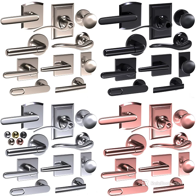 Stylish Modern Door Handles In Various Designs And Different Colors For Home Decor 3d model 