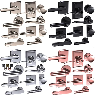 Stylish Modern Door Handles In Various Designs And Different Colors For Home Decor 3d model