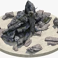 Natural Garden Ornament Featuring Tree Stump And Stacked Rocks With Moss