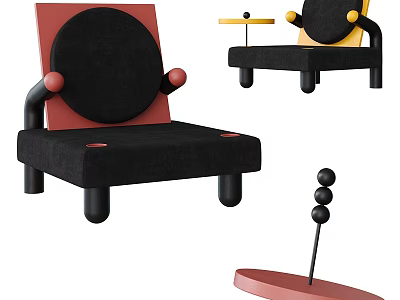 Modern Colorful Leisure Chair With Round Backrest Red Accents Yellow Details And Circular Legs 3d model