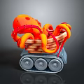 Orange Octopus with Red Details in Basket on Gray Base with Wheels