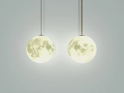 Two Moon Shaped Pendant Lights Hanging With Rope And Chain For Modern Interior Decoration 3d model