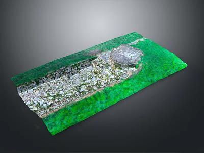 3D Model of Ancient Ruins With Circular Stone Structure Green Vegetation and Stone Pavement 3d model