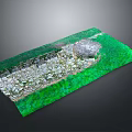 3D Model of Ancient Ruins With Circular Stone Structure Green Vegetation and Stone Pavement