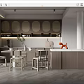 Modern Restaurant Interior Design With Wooden Cabinets Circular Lattice And White Countertop
