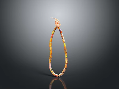 Colorful Bead Necklace With Yellow Orange Pink Beads And Small Decorative Pendant 3d model