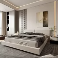 Modern Bedroom Interior Design With Sleek Bed Nightstands Rug And Decorative Painting