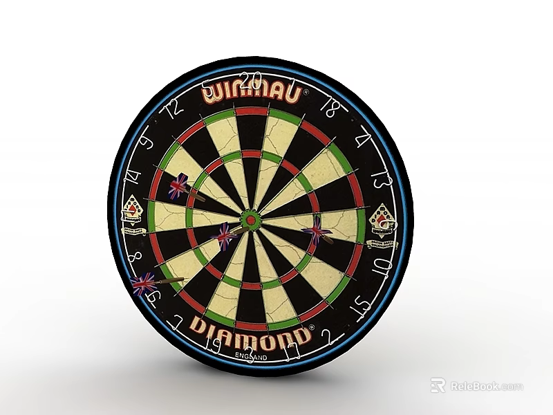Winmau Diamond Dartboard With Darts In Colorful Target Scoring Sections 3d model 