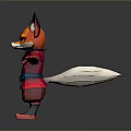 3D Game Movie Fox Character In Red Blue Kimono Style Outfit With Alert Expression