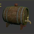 Wooden Barrel With Wooden Stopper Metal Hoops And Tap On Stand