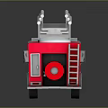 Red and White Fire Truck with Ladder and Reflective Surface in 3D Render