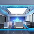 5G Exhibition Hall With Modern Tech Display Booths And Blue Lighting