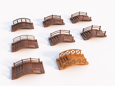 Wooden Bridge Models With Various Designs Railings Steps And Decorative Features 3d model