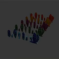 Colorful Crystal Decorative Ornament Set Featuring Various Shapes Vibrant Hues and Reflections on Gray Background