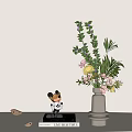 Modern Bedside Table Decor With Floral Vase Green Plants And Decorative Figurine