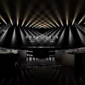 Spacious Contemporary Event Venue With Illuminated Stage Arranged Seats And Cloud Theme Design