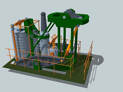 Industrial Equipment With Green Framework Storage Tank Pipes Platform And Safety Railings 3d model