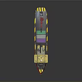 Cargo Ship with Red and Yellow Hull Equipped with Containers and Crane