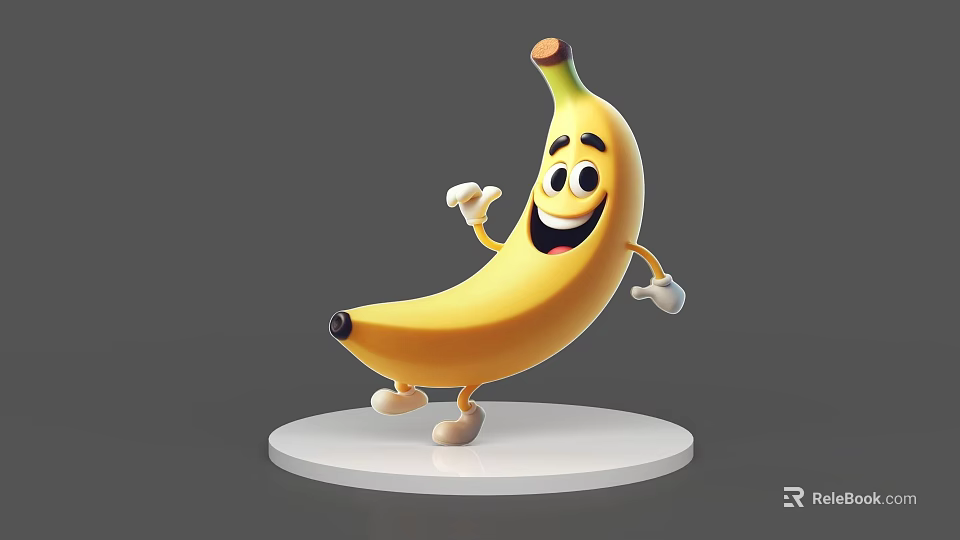 Cartoon Banana Game Character With Smiling Face Arms And Legs Standing On White Base 3d model 