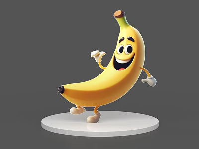 Cartoon Banana Game Character With Smiling Face Arms And Legs Standing On White Base 3d model