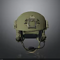 Tan Military Combat Helmet With Top Mounting Device And Side Protective Straps