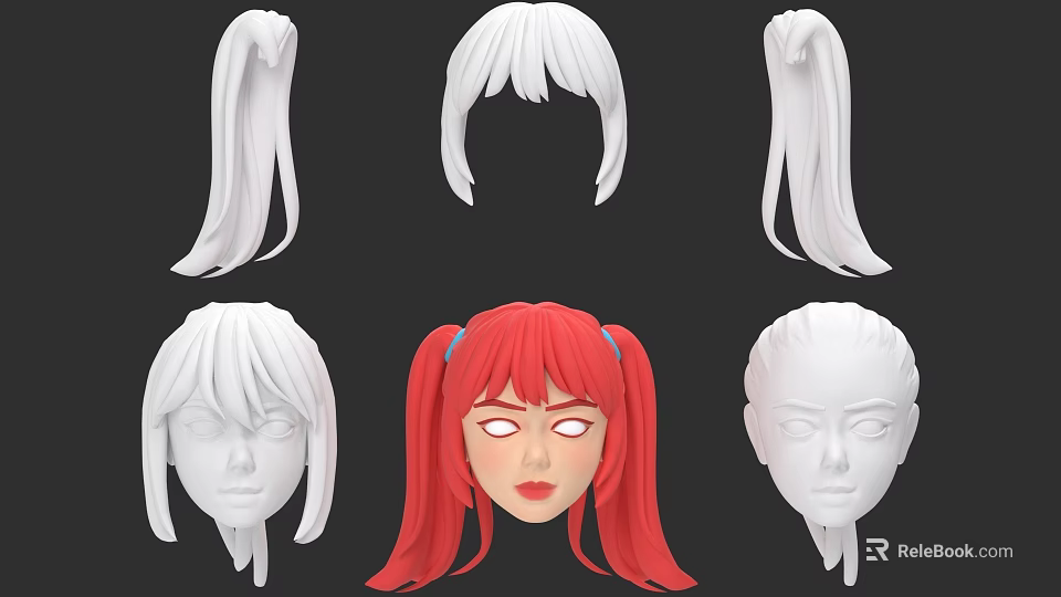 Woman Hairstyle Design Collection With Various 3D Head Models And Styles 3d model 