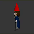 Cartoon Style Man Wearing Red Pointed Hat Blue Cape And Gray Pants