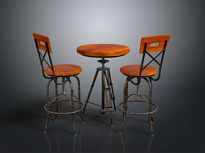 Industrial Style Wooden Dining Chairs With Metal Cross Frames And Round Table 3d model