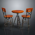 Industrial Style Wooden Dining Chairs With Metal Cross Frames And Round Table