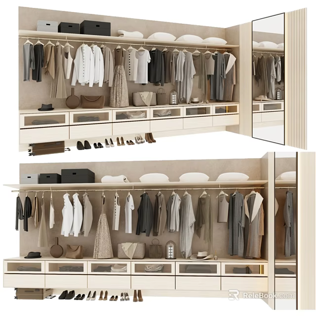 Dresser with Drawers for Clothes Shoes and Bags in Modern Closet Storage Design 3d model 