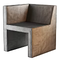 Modern Minimalist Leisure Chair With Black Leather Seat And Brown Wooden Frame
