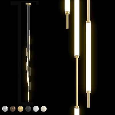 Modern Sleek Chandelier Design With Golden Metal Rods And Long Illuminated Tubes 3d model