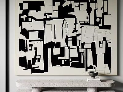 Black And White Abstract Painting As Wall Decor With Console Table And Bowl 3d model