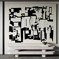 Black And White Abstract Painting As Wall Decor With Console Table And Bowl