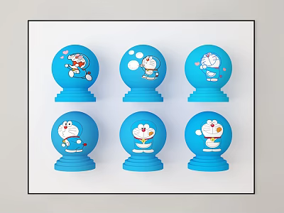 Six Piece Blue Doraemon Decorative Ornament Set With Cute Cartoon Figurines 3d model
