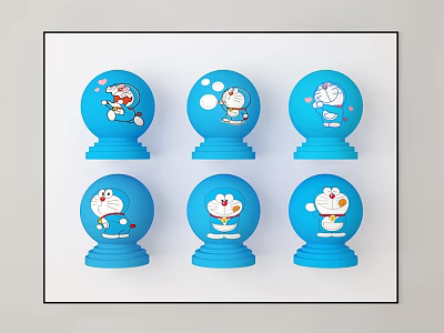 Six Piece Blue Doraemon Decorative Ornament Set With Cute Cartoon Figurines 3d model