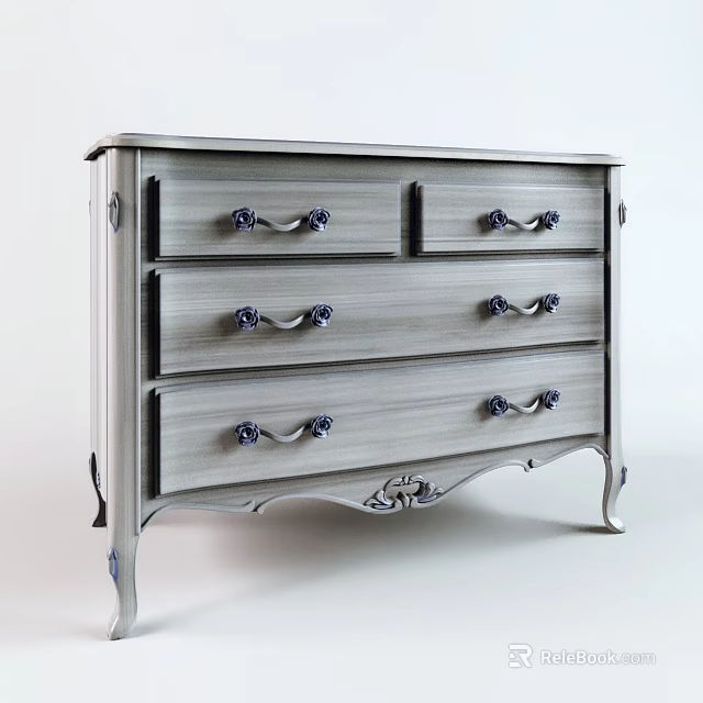 Classic Wooden Dresser With Decorative Metal Handles And Carved Base Design 3d model 