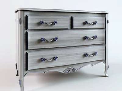 Classic Wooden Dresser With Decorative Metal Handles And Carved Base Design 3d model