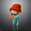 Cartoon Kid Wearing Red Hat And Blue T-Shirt Sticking Out Tongue With Green Leaf