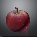 Shiny Red Apple With White Speckles And Brown Stem On Dark Background With Reflection